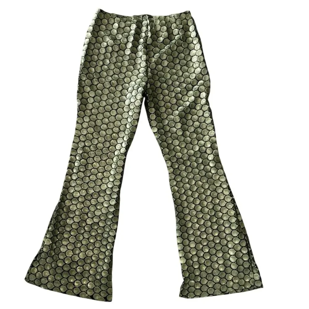 FREE PEOPLE Wilder Days Sequined Flared Pants in Olive Size 10 New MSRP $198